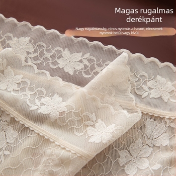 Női magas derekú csipkés bugyi, varrat nélküli, hasformázó, lélegző, antibakteriális, dud-selyem bélés, meghosszabbított ágyék rész, plusz méret a nyárra