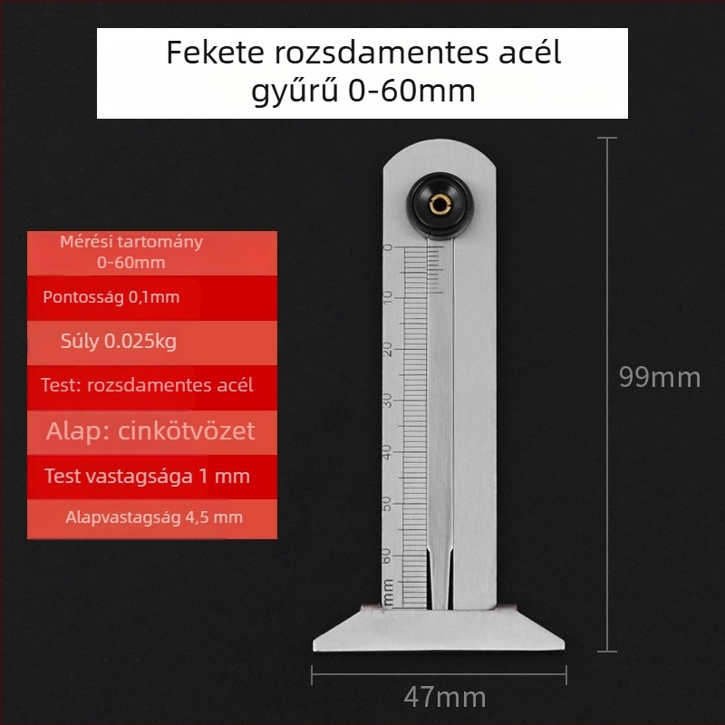 Gumi futófelületi mélységmérő, vernier tolómérő, rozsdamentes acél, T-típus