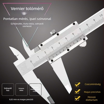 Vernier tolómérő, ipari minőségű, nagy pontosságú, integrált acél