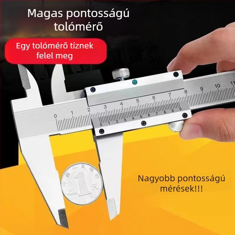 Vernier tolómérő, ipari minőségű, nagy pontosságú, integrált acél