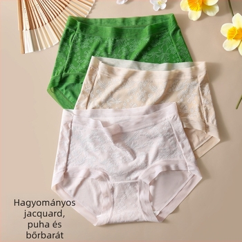 Női reliefes jacquard bugyi, lélegző középmagas deréktáji, Ice Silk anyag, Mulberry selyemmel tömés, antibakteriális, nagy méret