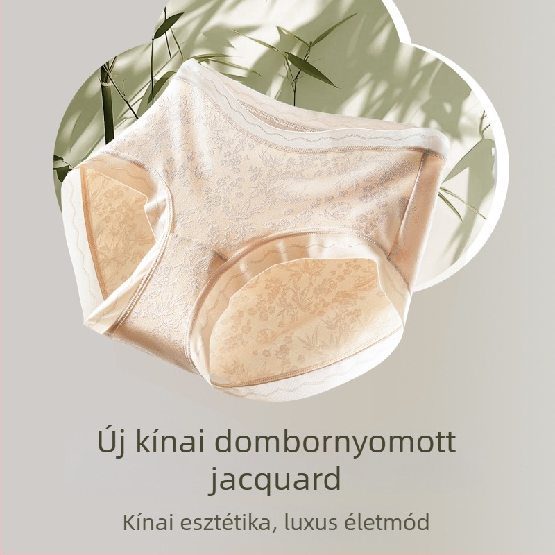 Női reliefes jacquard bugyi, lélegző középmagas deréktáji, Ice Silk anyag, Mulberry selyemmel tömés, antibakteriális, nagy méret