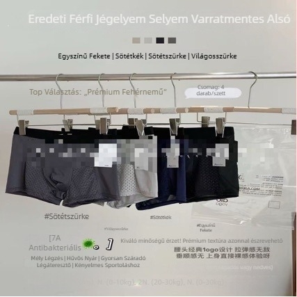 Férfi ice silk seamless alsónadrág készlet, 4 darabos, hálós boxeralsónadrág