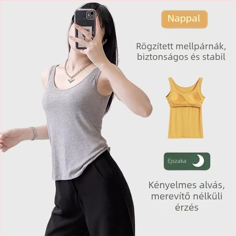 Új modell melltartóbetéttel ellátott, hát nélküli topp, széles vállpántok, alapréteg, szexi, trendi, sokoldalú