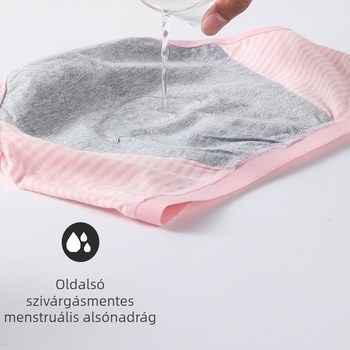 Lányoknak tervezett pamutból készült menstruációs fehérnemű, magas derekú, varratmentes, fő anyag 95% pamut, ágyékrész 100% pamut