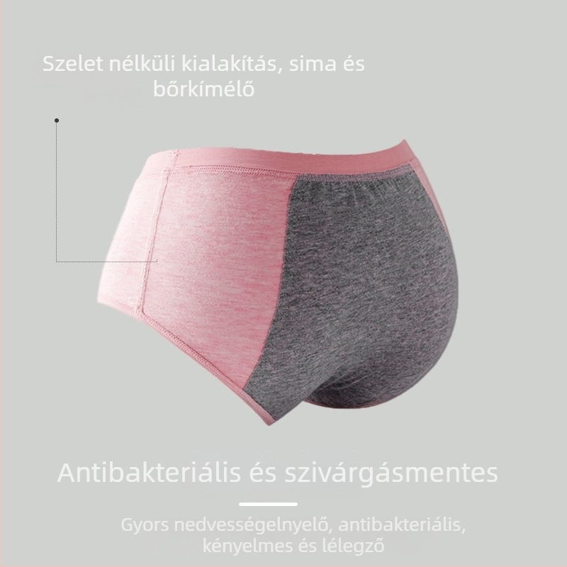 Lányoknak tervezett pamutból készült menstruációs fehérnemű, magas derekú, varratmentes, fő anyag 95% pamut, ágyékrész 100% pamut