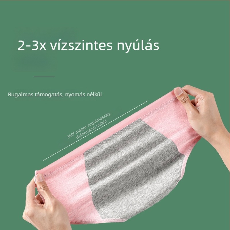 Lányoknak tervezett pamutból készült menstruációs fehérnemű, magas derekú, varratmentes, fő anyag 95% pamut, ágyékrész 100% pamut