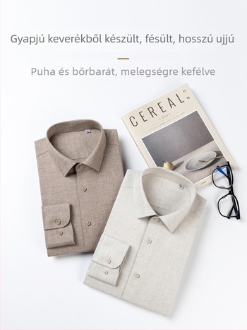 Férfi hosszú ujjú ing, mosógépben mosható, meleg téli vastag pamutkeverék, üzleti ing