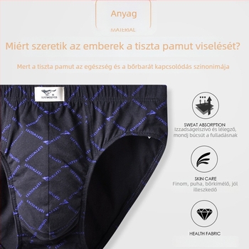 Férfi 100% pamut alsónemű, kockás minta, lélegző, középmagas derék