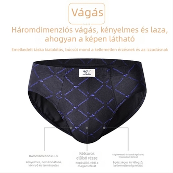 Férfi 100% pamut alsónemű, kockás minta, lélegző, középmagas derék