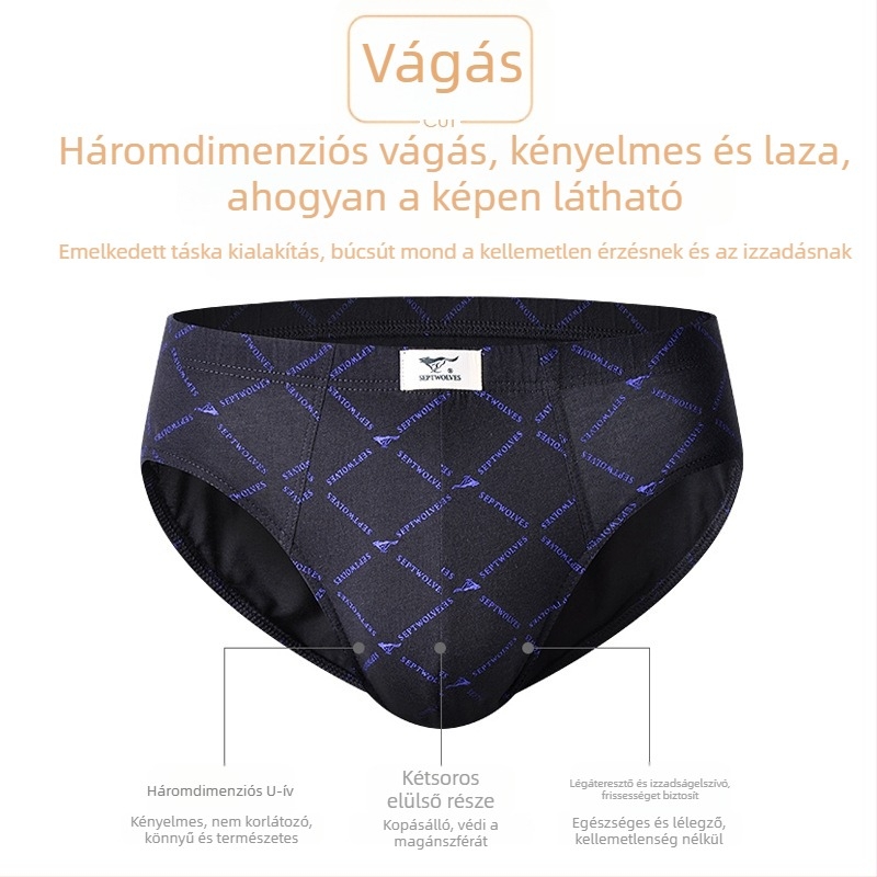 Férfi 100% pamut alsónemű, kockás minta, lélegző, középmagas derék