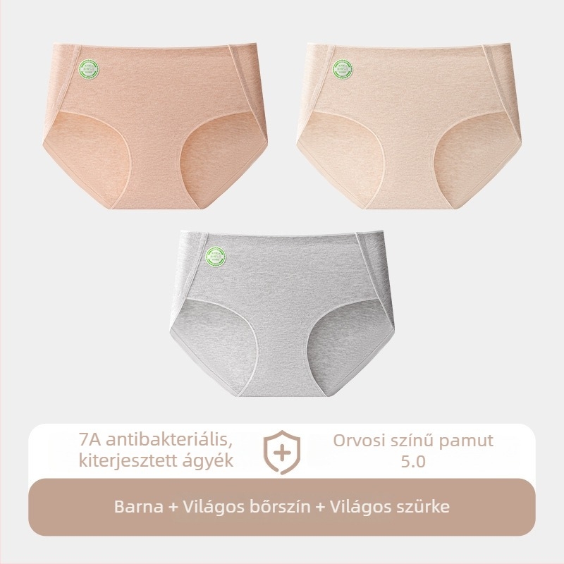 Női pamut alsónemű, légáteresztő, kötött szövet, középmagas derekú, egyszínű, fő anyag 95–100% pamut
