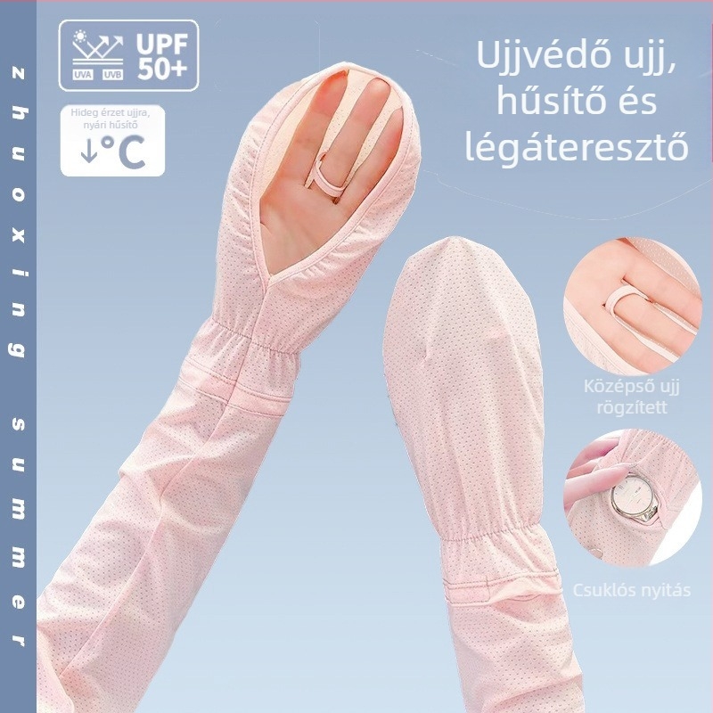 Női UV-védő karvédő, hosszú, jégselyem anyag, poliészter-nájlon keverék