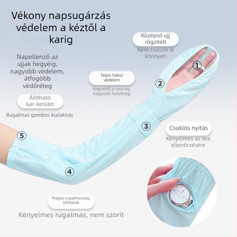 Női UV-védő karvédő, hosszú, jégselyem anyag, poliészter-nájlon keverék