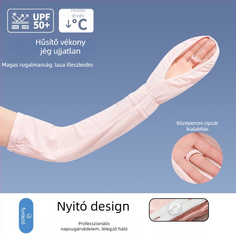 Női UV-védő karvédő, hosszú, jégselyem anyag, poliészter-nájlon keverék