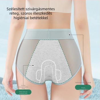 Női menstruációs alsónemű, magas derékrész, háromrétegű szivárgás elleni védelemmel, légáteresztő, gyorsan száradó, nylon anyagú, pamut bélés