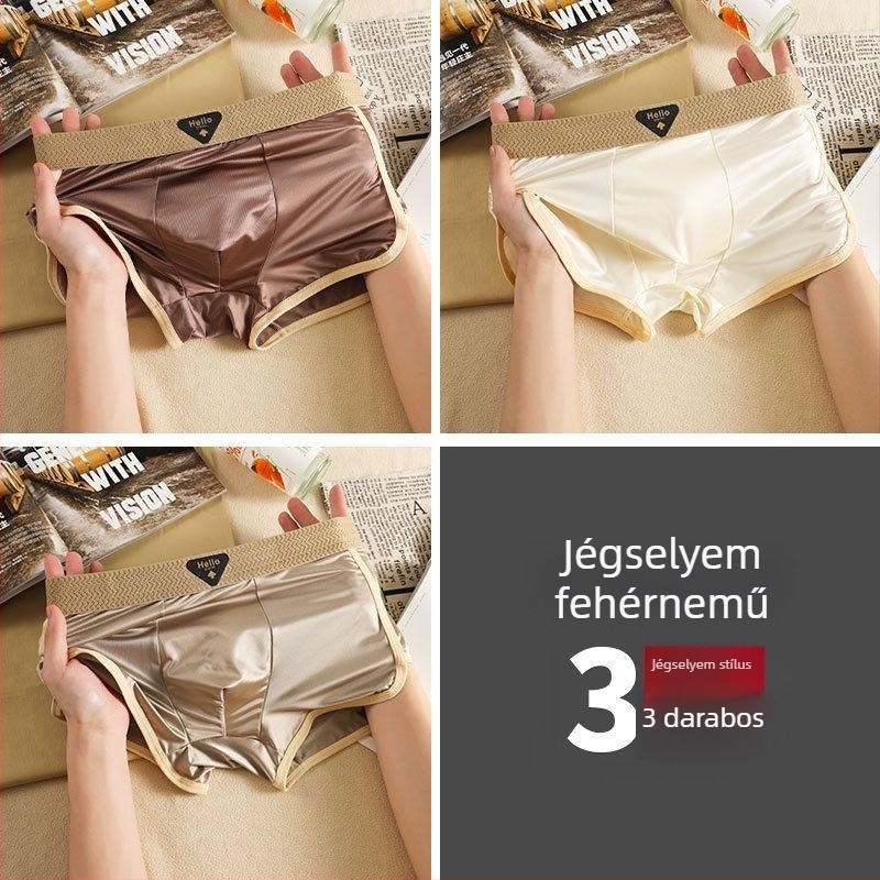 Férfi boxeralsó nyáron 2025 – jégselyem-nylon anyag, antibakteriális ágyéktáj, bőrbarát érzet