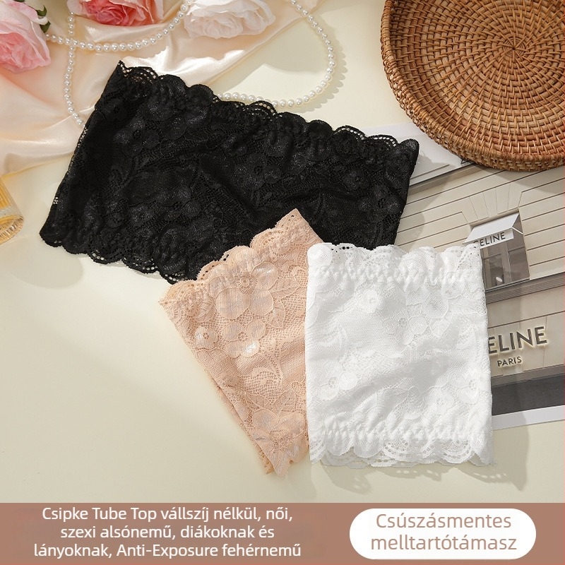 Csipkés csőtop válltalan – légáteresztő nylon, 13–18 éveseknek