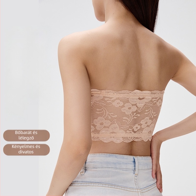 Csipkés csőtop válltalan – légáteresztő nylon, 13–18 éveseknek