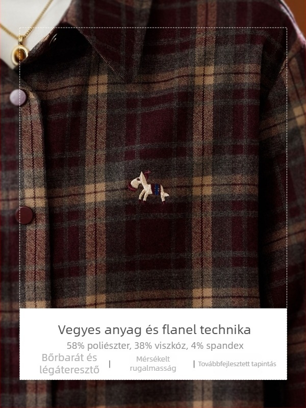 Női bolyhos plüss kockás ingdzseki, laza szabás