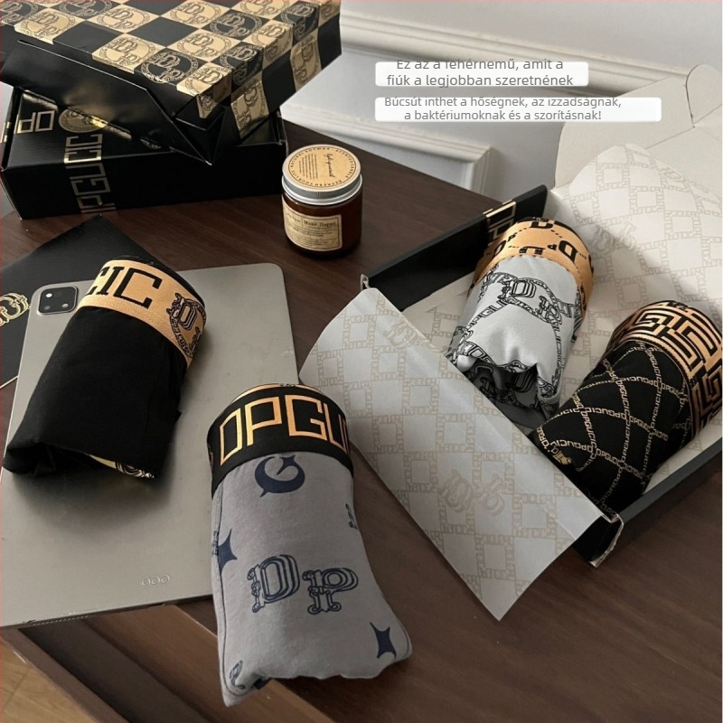Nagy márkájú férfi alsónemű ajándékkosár, 100% pamut, 3D kontúr zseb, Mulberry silk alsó rész, antibakteriális, lélegző, sportos boxer