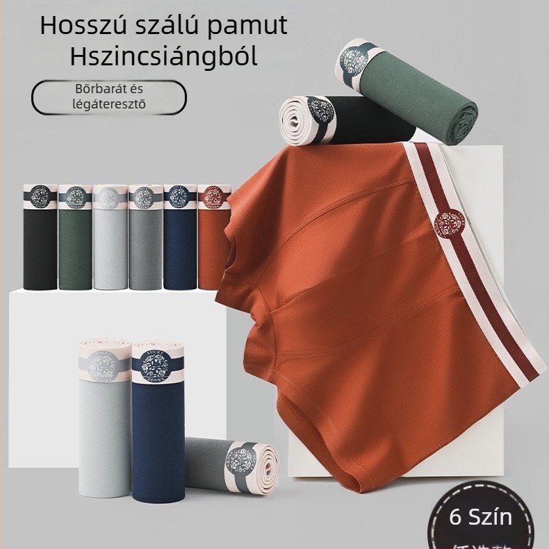 Férfi pamut boxeralsók nyárra, nagy méret, középső derekú, légáteresztő, gyorsan száradó
