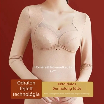 Női termo felső fleece-béléssel, vastag alapréteg, V-nyakú, mellbetéttel