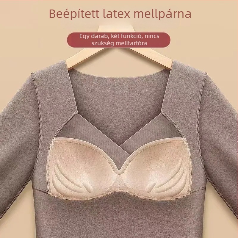 Női termo felső fleece-béléssel, vastag alapréteg, V-nyakú, mellbetéttel