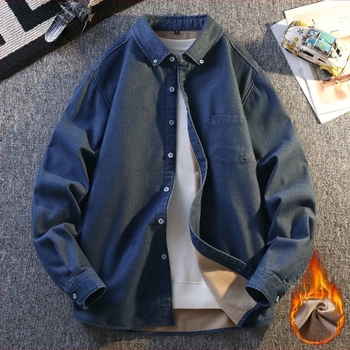 Fleece-béléssel ellátott farmering tinédzserfiúk számára, hosszú ujjú, szürke