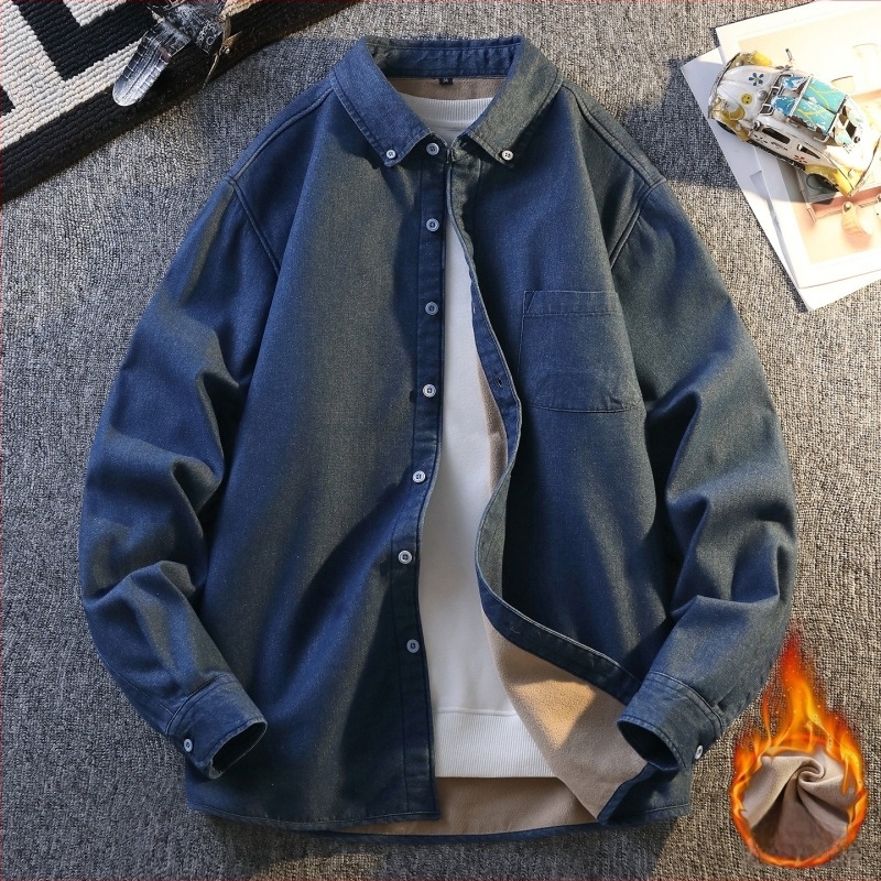 Fleece-béléssel ellátott farmering tinédzserfiúk számára, hosszú ujjú, szürke