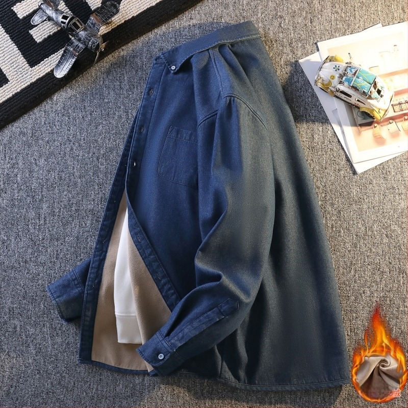 Fleece-béléssel ellátott farmering tinédzserfiúk számára, hosszú ujjú, szürke