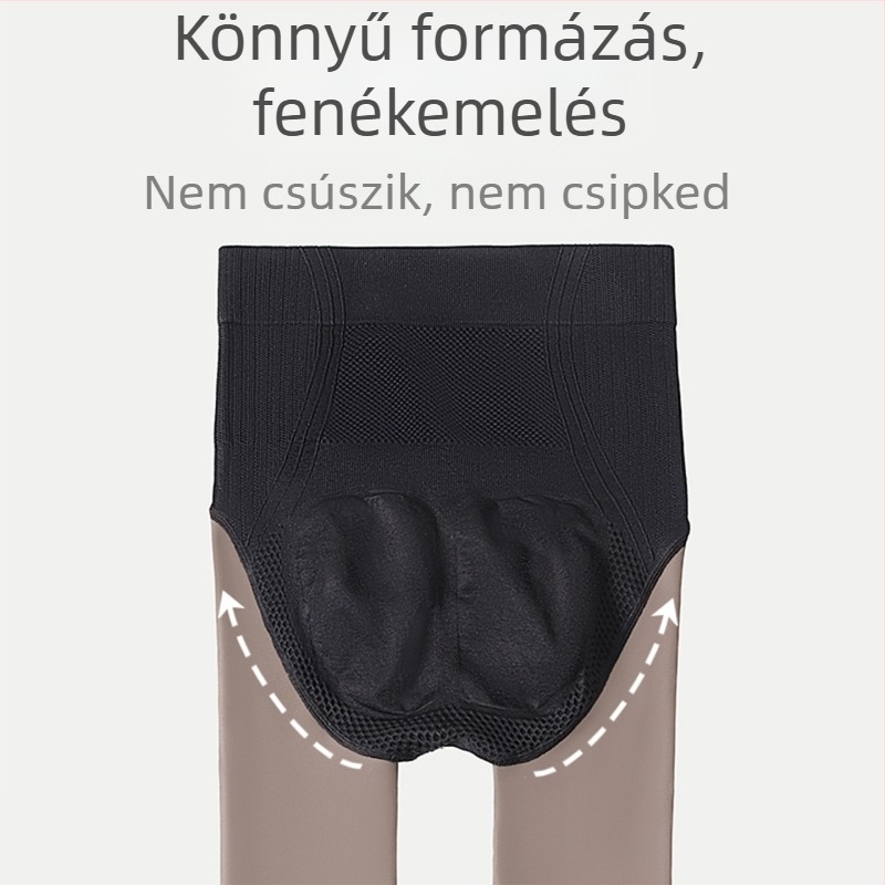 Fekete áttetsző, fényes harisnyanadrág fleece-beléssel, magas derék a has formázásáért és a fenék emeléséért