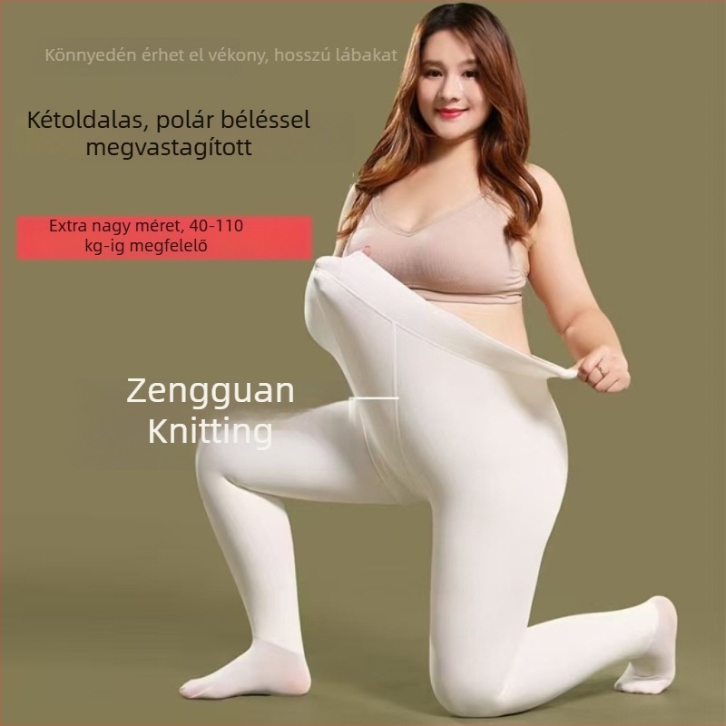 Fehér pluszméretű női harisnyanadrág, őszi-téli fleece belsővel, vastag, egyrészes táncra