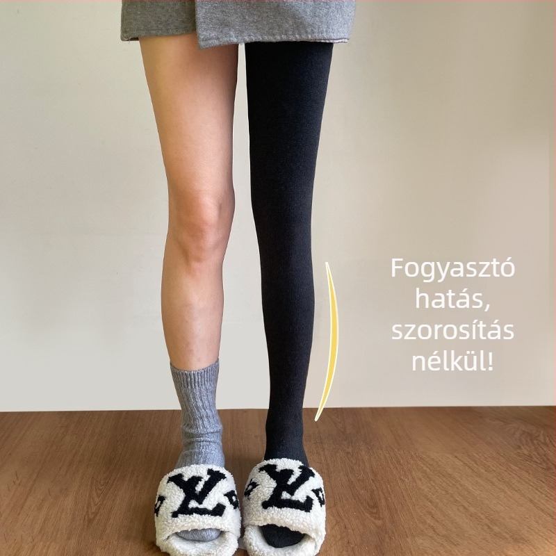 Női vastag fleece-betétes harisnya melegséget és karcsúsítást nyújt, nylon anyag, 30–50% nylon tartalom, vastag