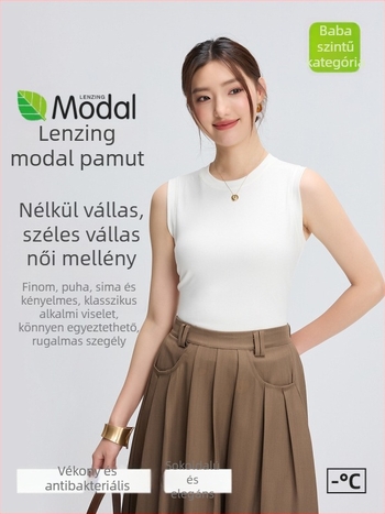 Női ujjatlan felső Modal- és pamut keverékből, széles vállpántokkal, laza szabású, 50–65 cm hosszú, magas rugalmasság