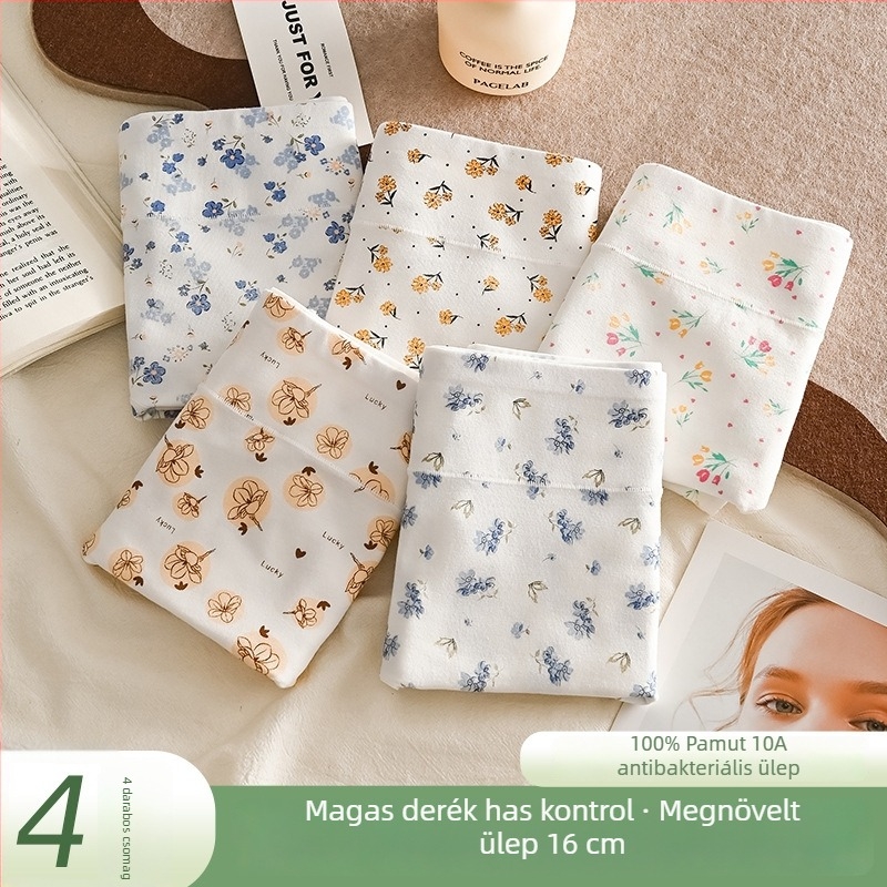 Női pamut virágmintás alsónemű, magas derék, vidéki stílus, plusz méret