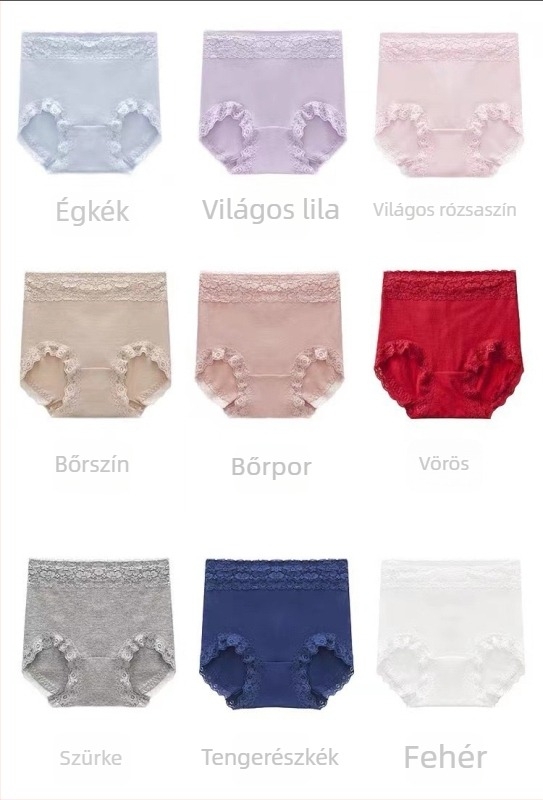 Női csipkés alsónemű pamut béléssel, magas derék, lélegző anyag, hasi formázás, egyszínű