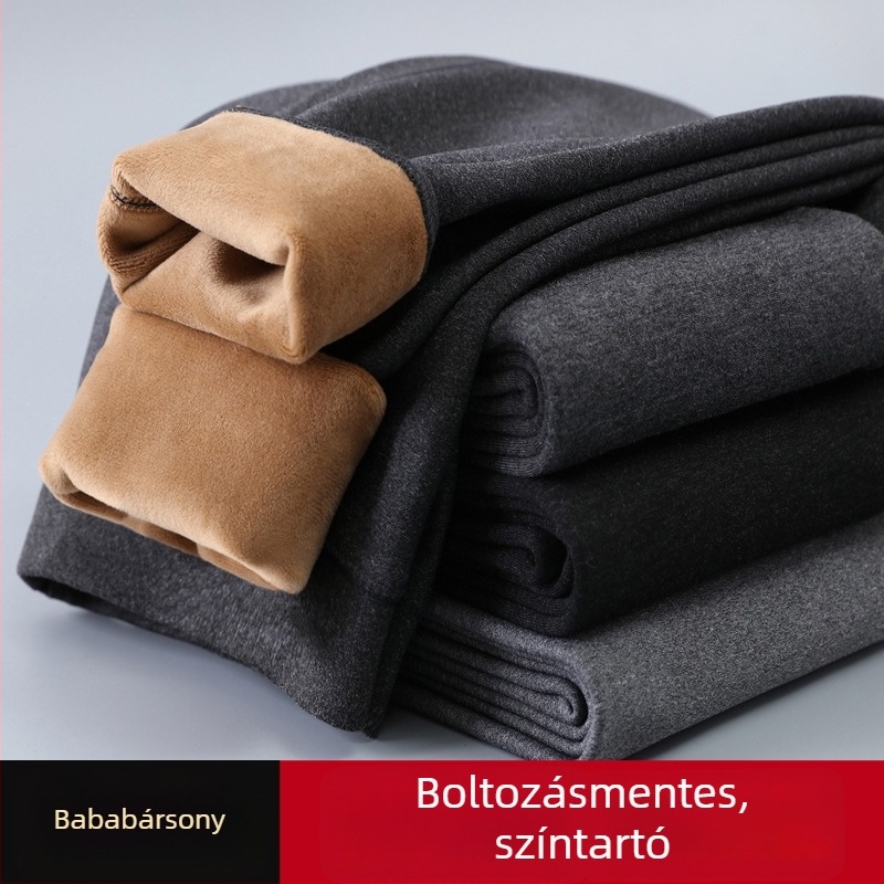Férfi melegítőnadrág fleece-béléssel télre, vékony fazon, magas derék, plusz méret, velúr textúra