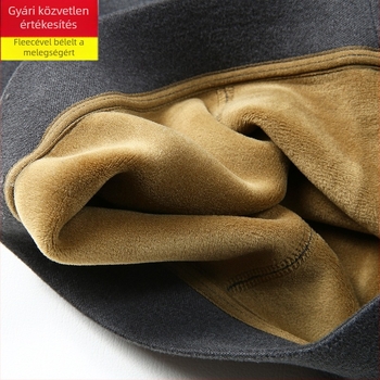Férfi téli nadrág fleece béléssel, magas derekú, dupla rétegű, akril anyag (80–90%), extrán vastag 301–350 g/m², velúr bélés