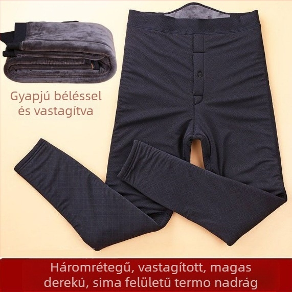 Férfi melegítő nadrág fleece-beléssel, magas derekú, karcsú szabás, alapszintű alsóruha, plusz méret