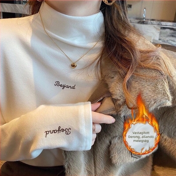 Női fleecével bélelt poliészter termo felső, lazán szabott, kerek nyakú, rövid ujjú