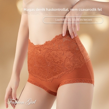 Pluszméretű magas derekú csipkés alakformáló női alsónemű, pamut intim résszel