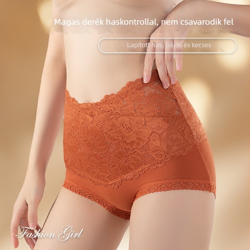 Pluszméretű magas derekú csipkés alakformáló női alsónemű, pamut intim résszel