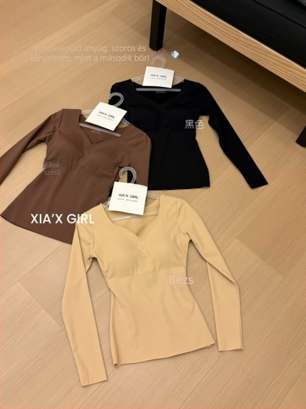 Női alapréteg melegítő felső, V-nyakú, varrat nélküli, nylon, hosszú ujjú