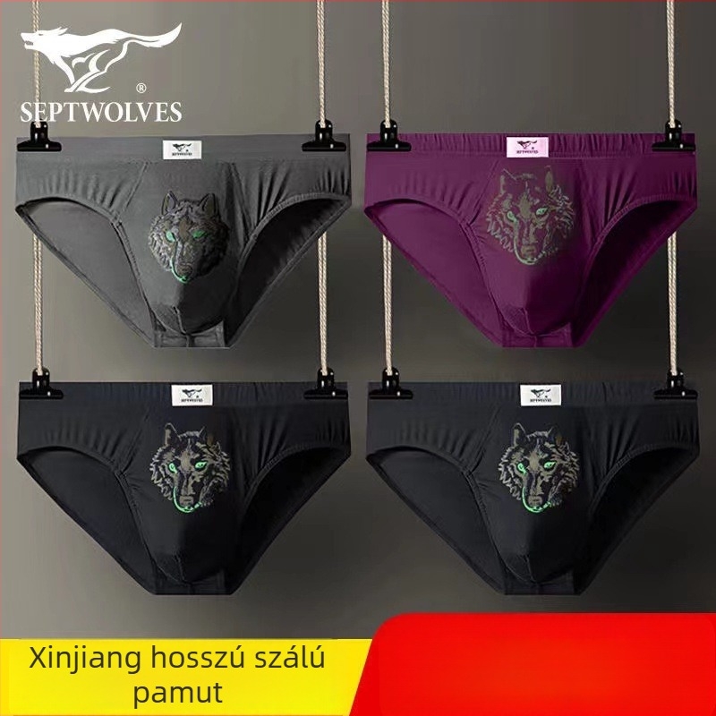 Septwolves 100% pamut férfi alsónadrág, középmagas derék, légáteresztő, kötött anyag, állat mintás, dobozos csomagolás