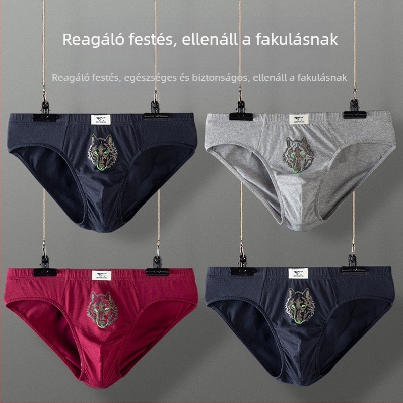Septwolves 100% pamut férfi alsónadrág, középmagas derék, légáteresztő, kötött anyag, állat mintás, dobozos csomagolás