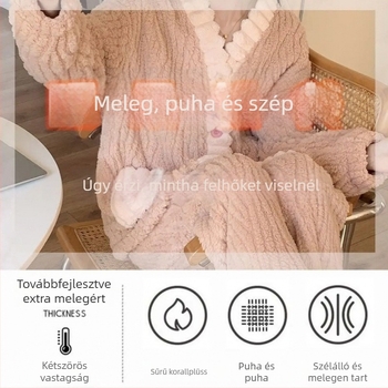 Női flanel anyagú szabadidős készlet: vastag téli kardigán és nadrág, V-nyakú, hosszú ujjú, meleg és lélegző, külső viselésre is alkalmas