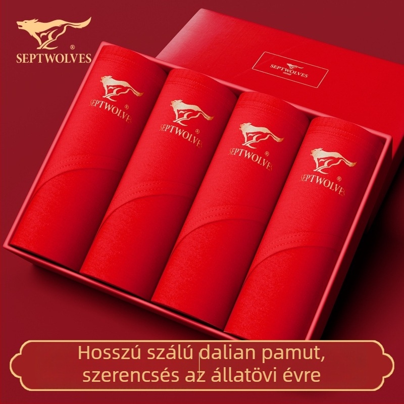 Septwolves férfi pamut antibakteriális piros alsónemű – 4 darabos doboz