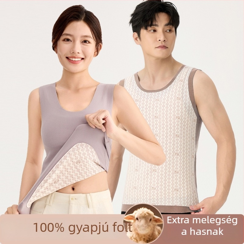 Férfi gyapjú patch termo mellény fleece-béléssel, extra vastag téli alapréteg, ujjatlan