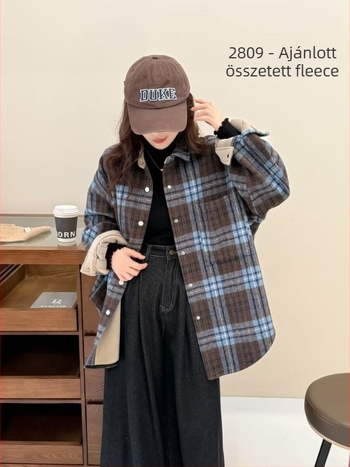 Fleece-béléssel bélelt kockásing, hosszú ujjú, galléros, egysoros gombolás
